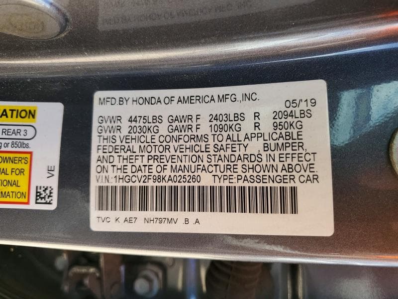 2019 HONDA ACCORD TOURING 13