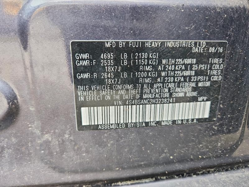 2017 SUBARU OUTBACK 2.5I LIMITED 13