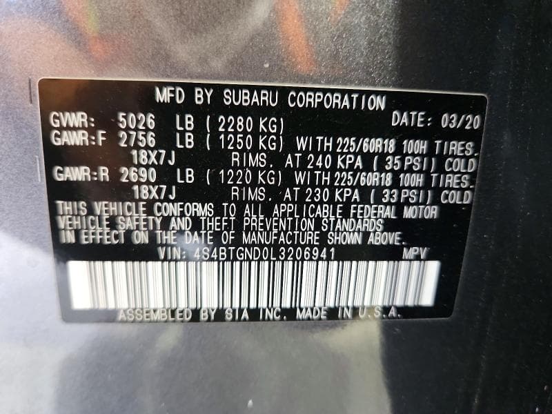 2020 SUBARU OUTBACK LIMITED XT 13