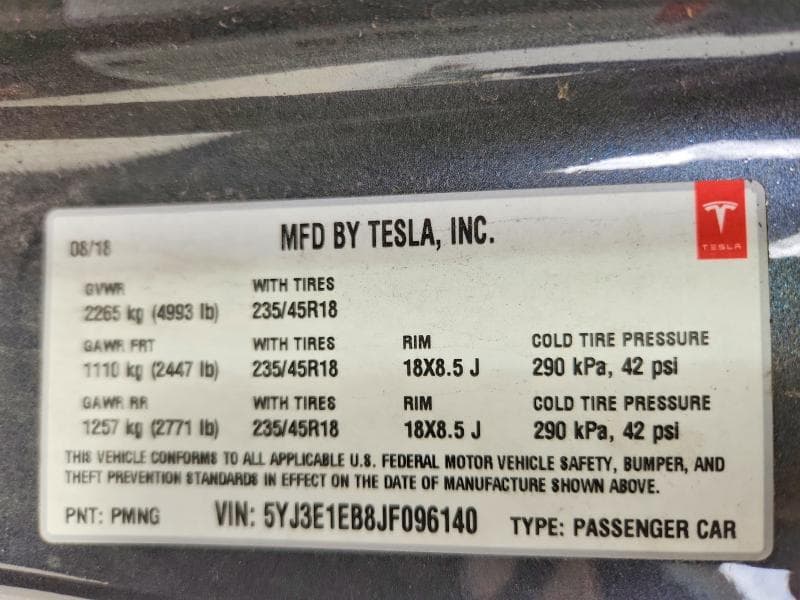 2018 TESLA MODEL 3 12