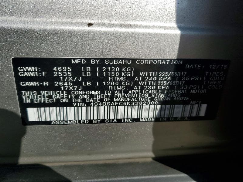 2019 SUBARU OUTBACK 2.5I PREMIUM 13