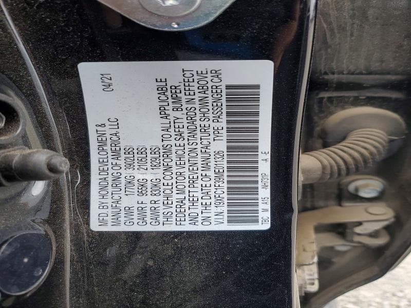 2021 HONDA CIVIC EX 12