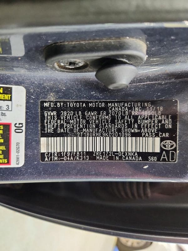 2019 TOYOTA COROLLA LE 12