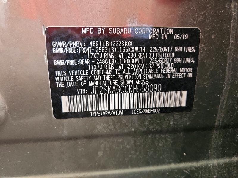 2019 SUBARU FORESTER PREMIUM 13