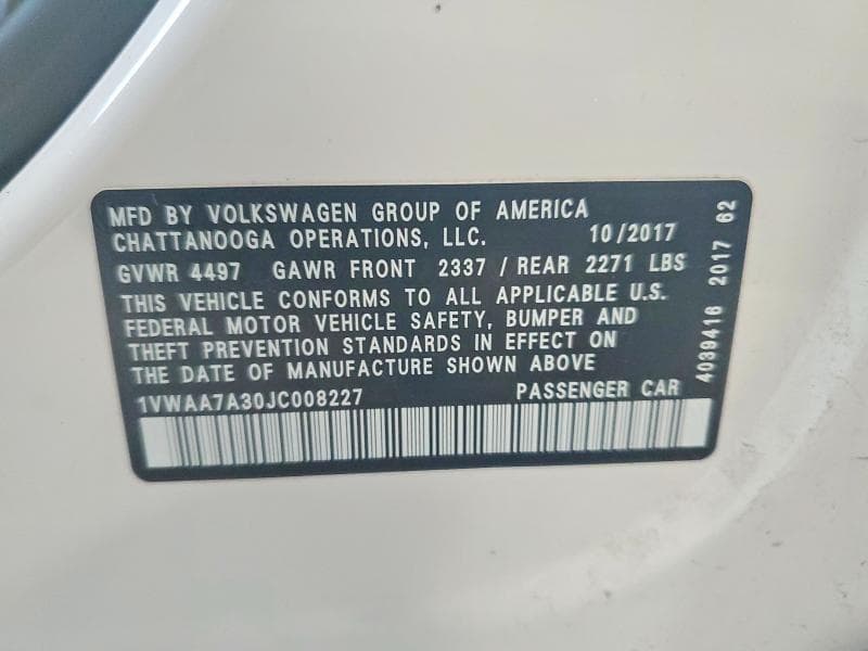 2018 VOLKSWAGEN PASSAT S 12