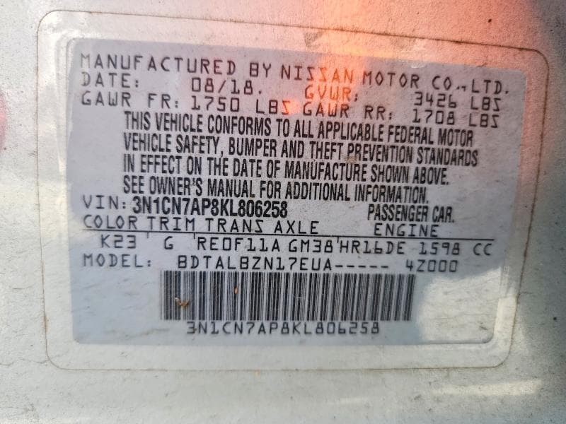 2019 NISSAN VERSA SV 12