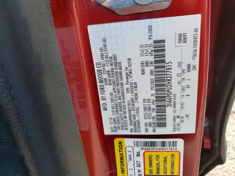 2017 FORD FUSION SE PHEV 12