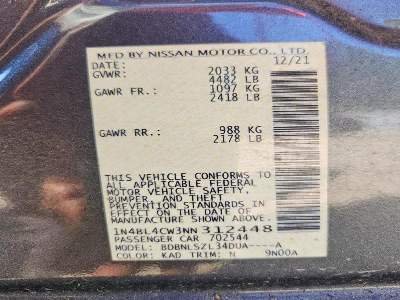 2022 NISSAN ALTIMA SR 12