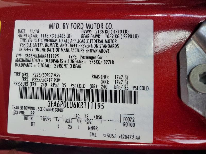 2019 FORD FUSION SE 12
