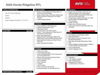 2026 HONDA RIDGELINE RTL 12