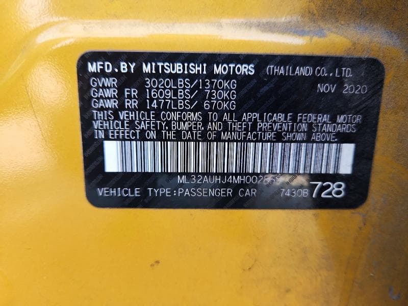 2021 MITSUBISHI MIRAGE ES 12
