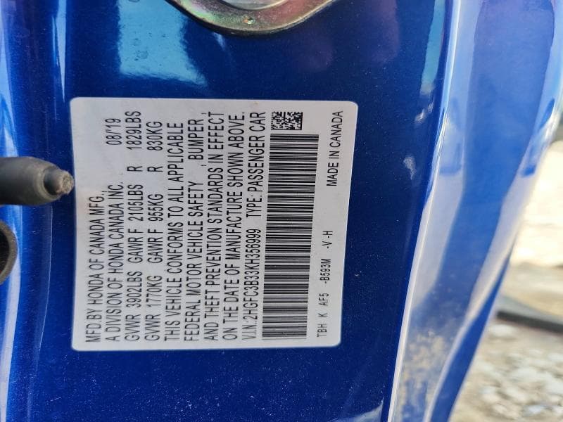 2019 HONDA CIVIC EX 12