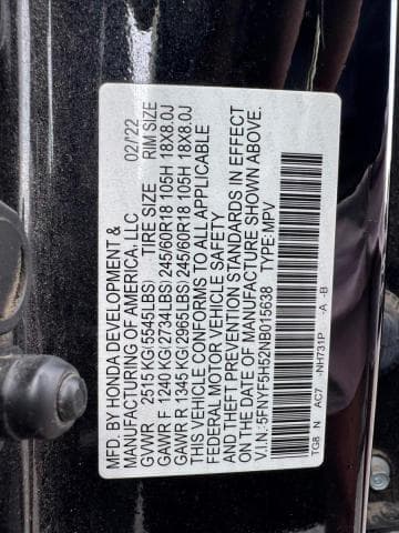 2022 HONDA PILOT EXL 10