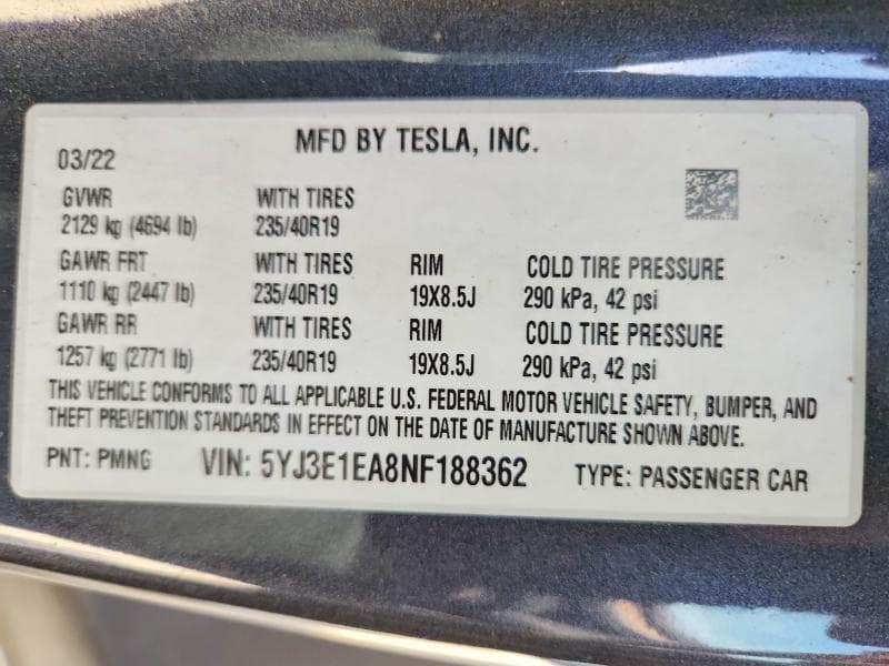 2022 TESLA MODEL 3 12