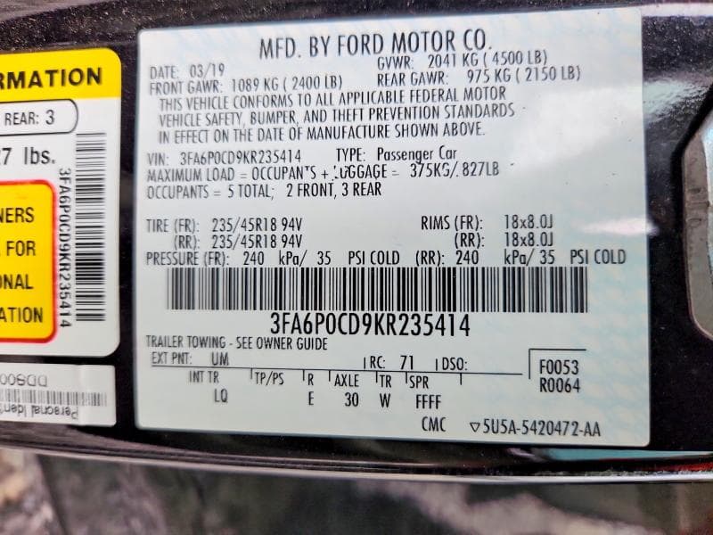 2019 FORD FUSION SEL 13