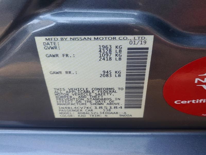 2019 NISSAN ALTIMA SR 12