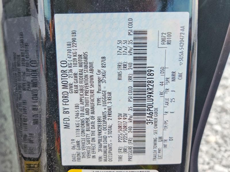 2019 FORD FUSION SE 12