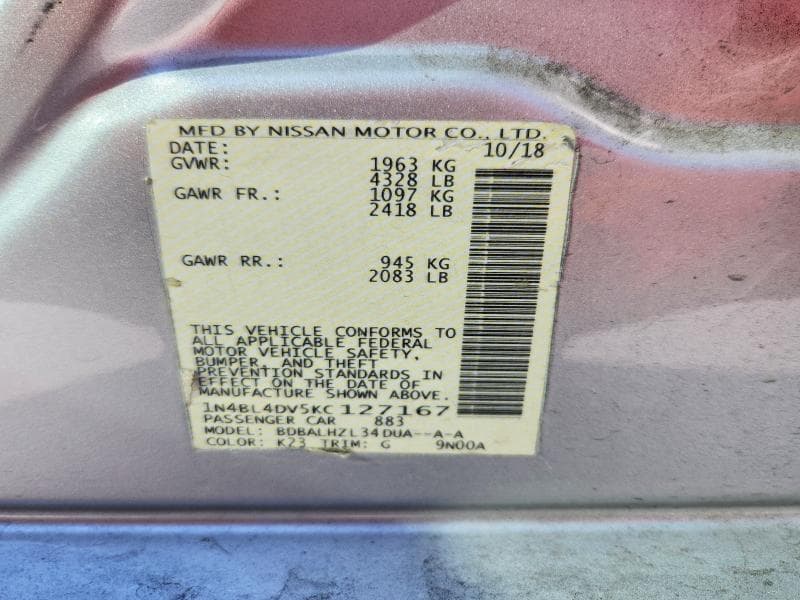2019 NISSAN ALTIMA SV 12