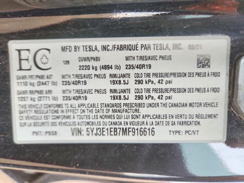 2021 TESLA MODEL 3 12