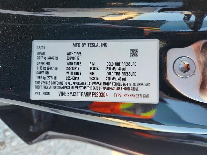 2021 TESLA MODEL 3 12