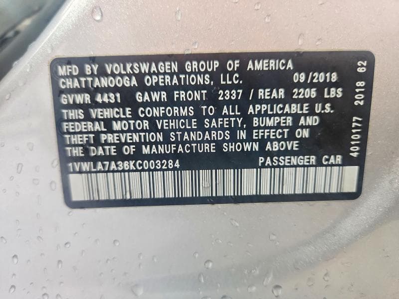 2019 VOLKSWAGEN PASSAT WOLFSBURG 13