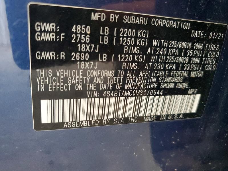 2021 SUBARU OUTBACK LIMITED 13