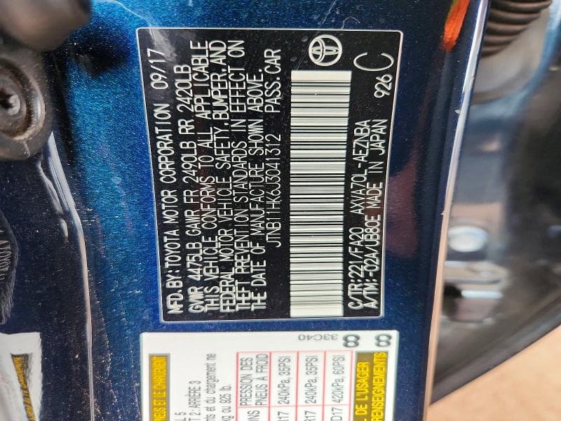 2018 TOYOTA CAMRY LE 12