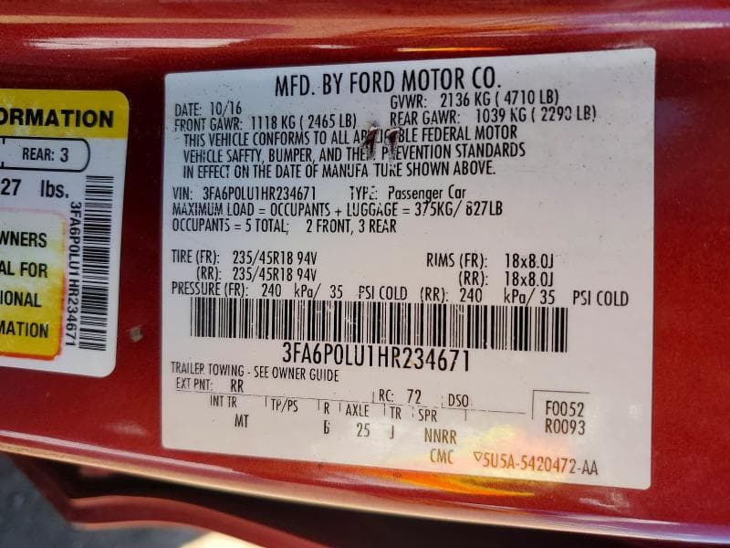 2017 FORD FUSION SE HYBRID 12