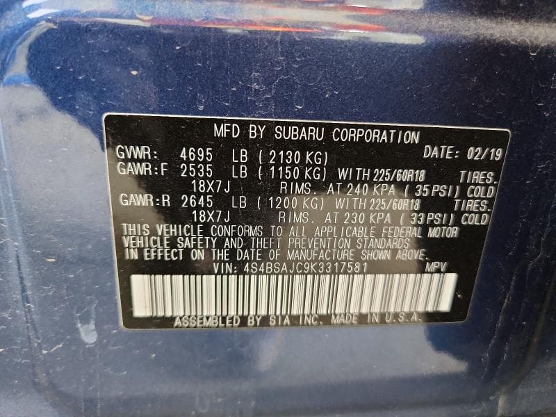 2019 SUBARU OUTBACK 2.5I LIMITED 14