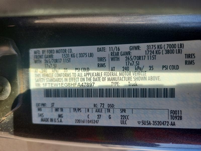 2017 FORD F150 SUPERCREW 12