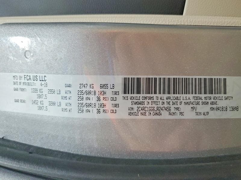 2018 CHRYSLER PACIFICA LIMITED 14