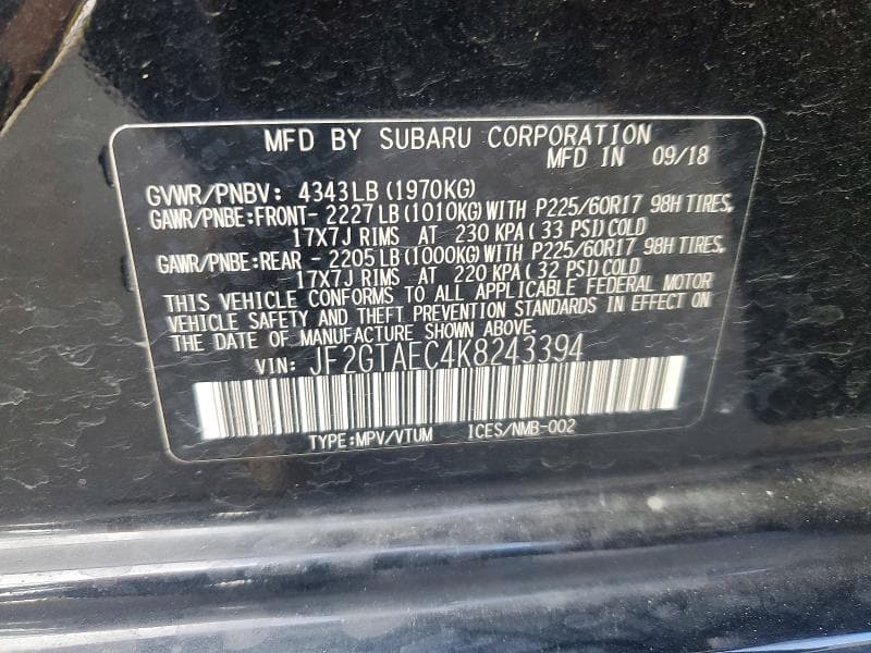 2019 SUBARU CROSSTREK PREMIUM 12
