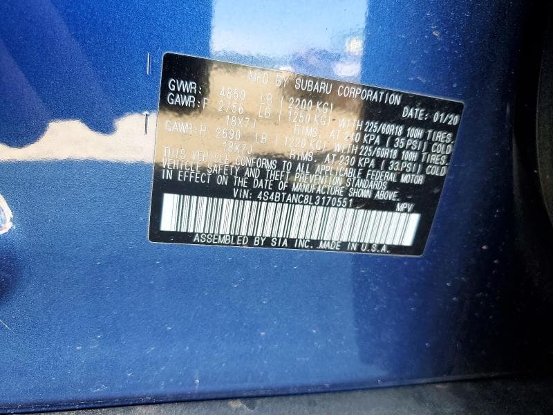2020 SUBARU OUTBACK LIMITED 13