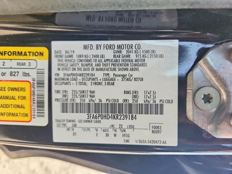 2019 FORD FUSION SE 12
