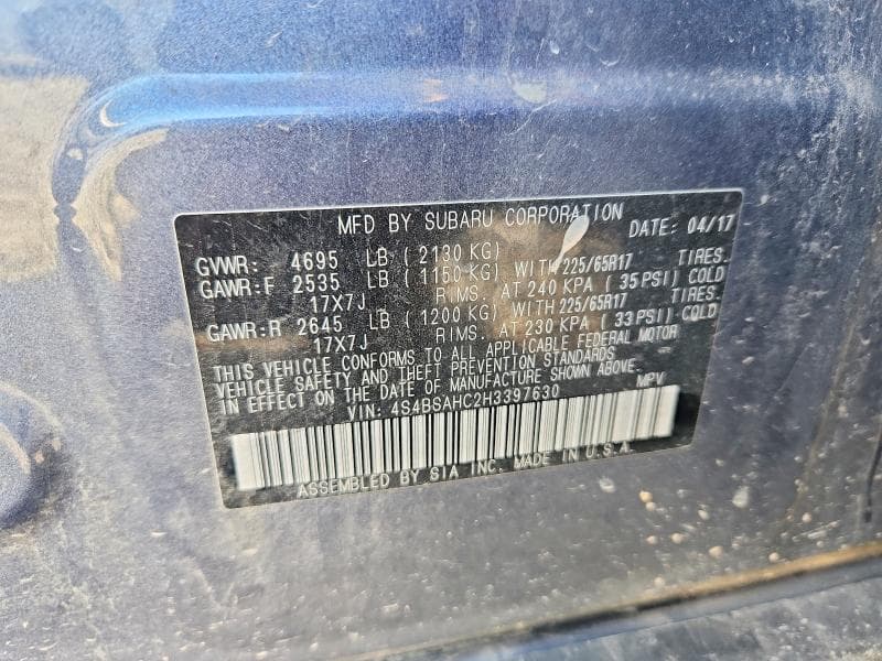 2017 SUBARU OUTBACK 2.5I PREMIUM 13