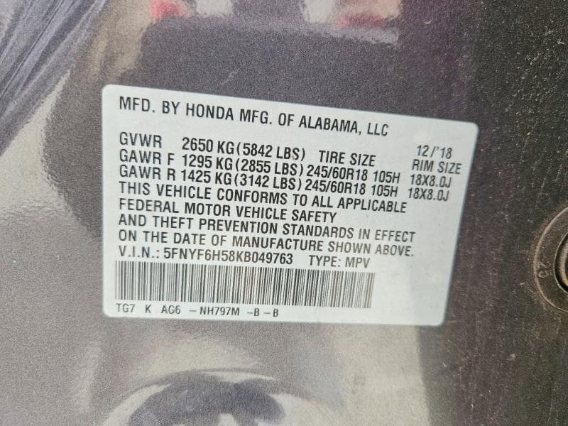 2019 HONDA PILOT EXL 13