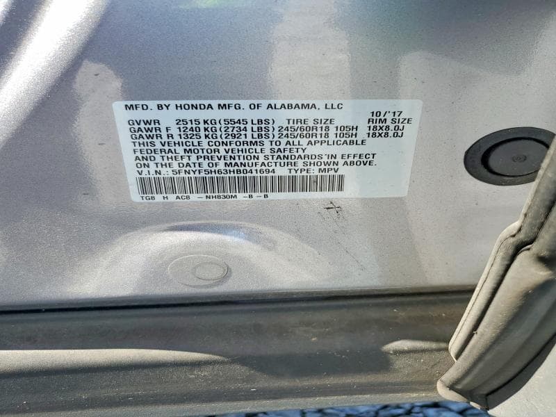 2017 HONDA PILOT EXL 13