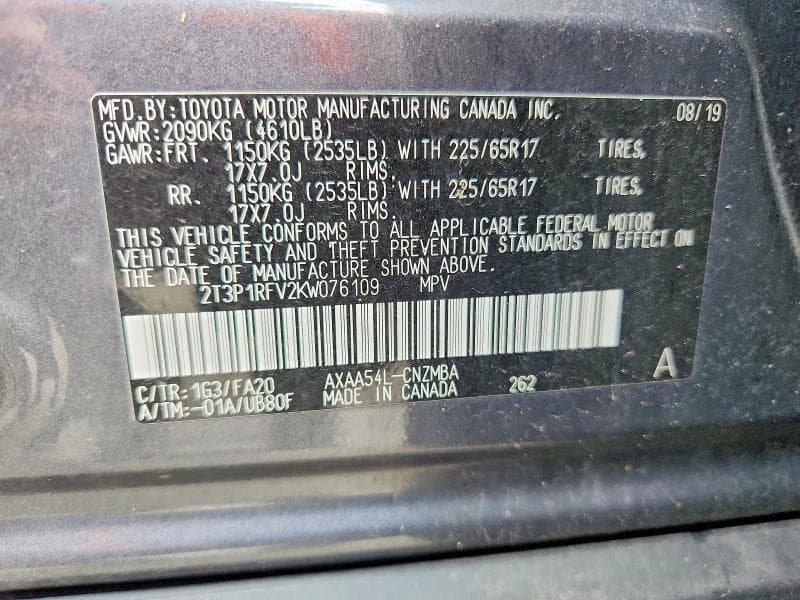 2019 TOYOTA RAV4 XLE 13