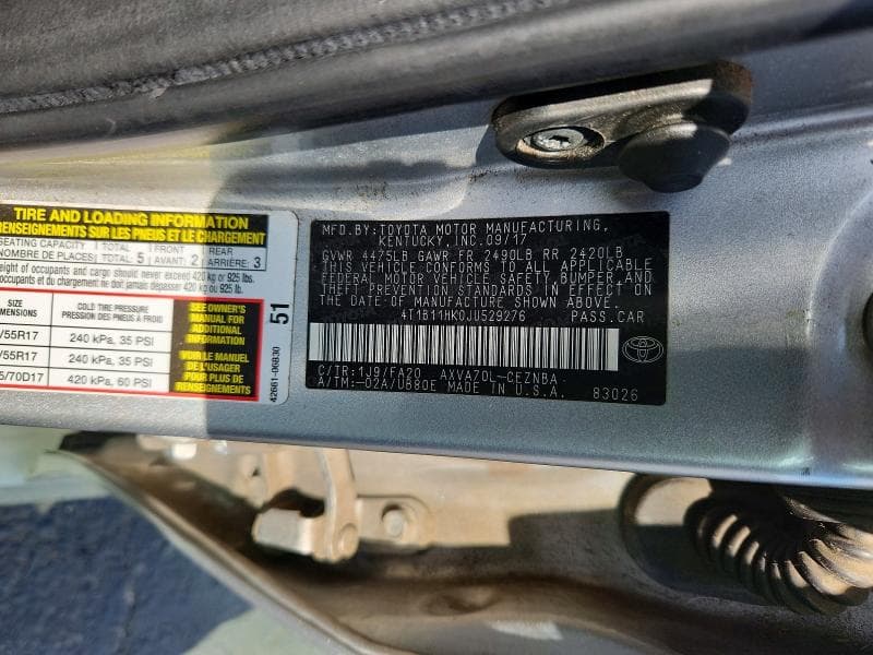 2018 TOYOTA CAMRY LE 12