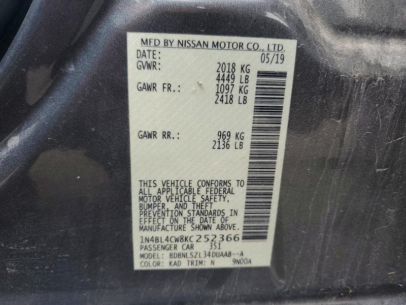 2019 NISSAN ALTIMA SR 12