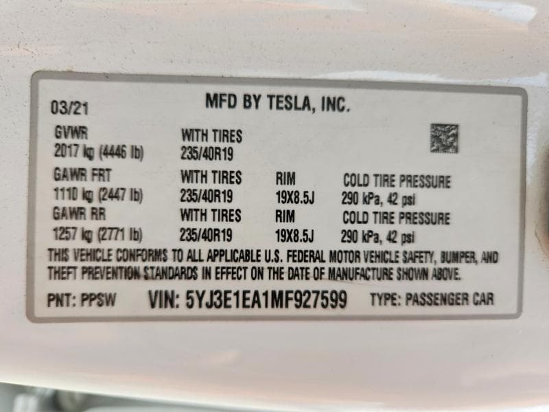 2021 TESLA MODEL 3 12