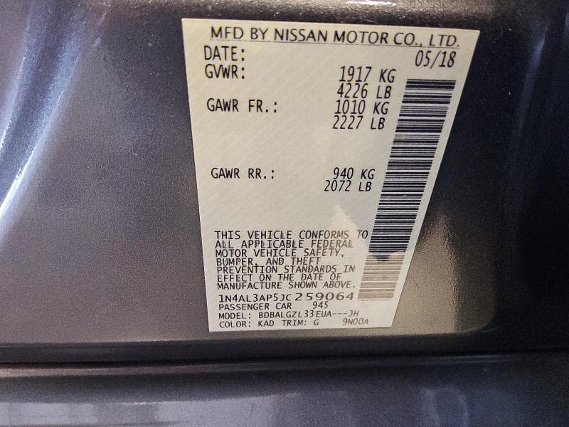 2018 NISSAN ALTIMA 2.5 S 12