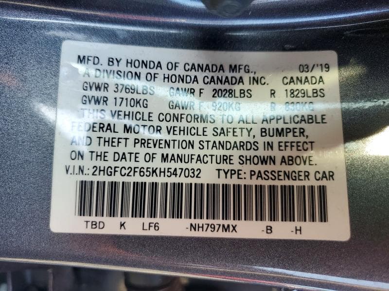 2019 HONDA CIVIC LX 12