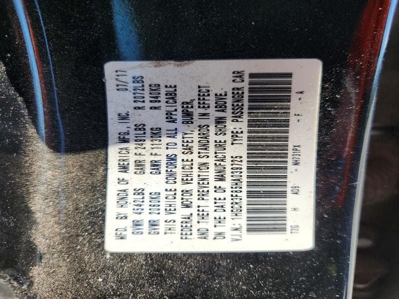 2017 HONDA ACCORD EXL 12