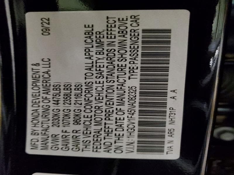 2022 HONDA ACCORD SPORT SE 13
