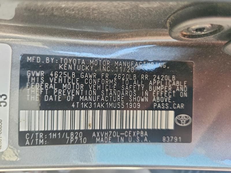 2021 TOYOTA CAMRY XSE 12