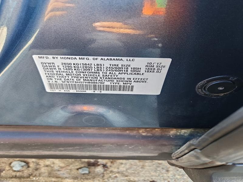2017 HONDA PILOT EXL 12