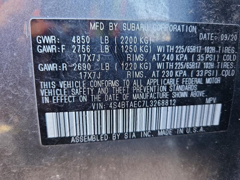 2020 SUBARU OUTBACK PREMIUM 13