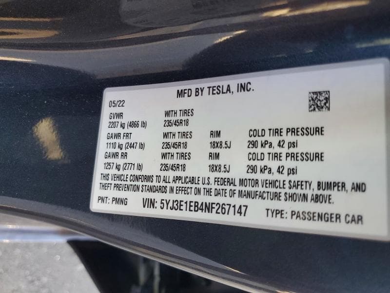 2022 TESLA MODEL 3 12