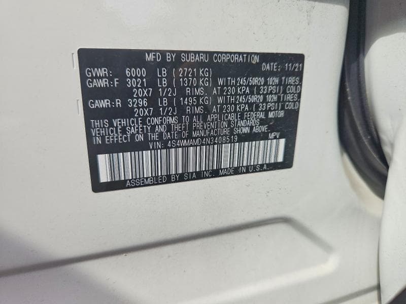 2022 SUBARU ASCENT LIMITED 13